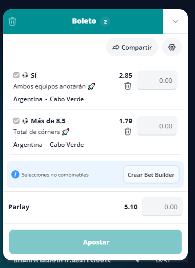 Ejemplo de apuesta bet builder