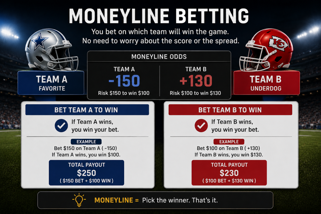 Diagrama que muestra las apuestas de línea de dinero para la NFL.